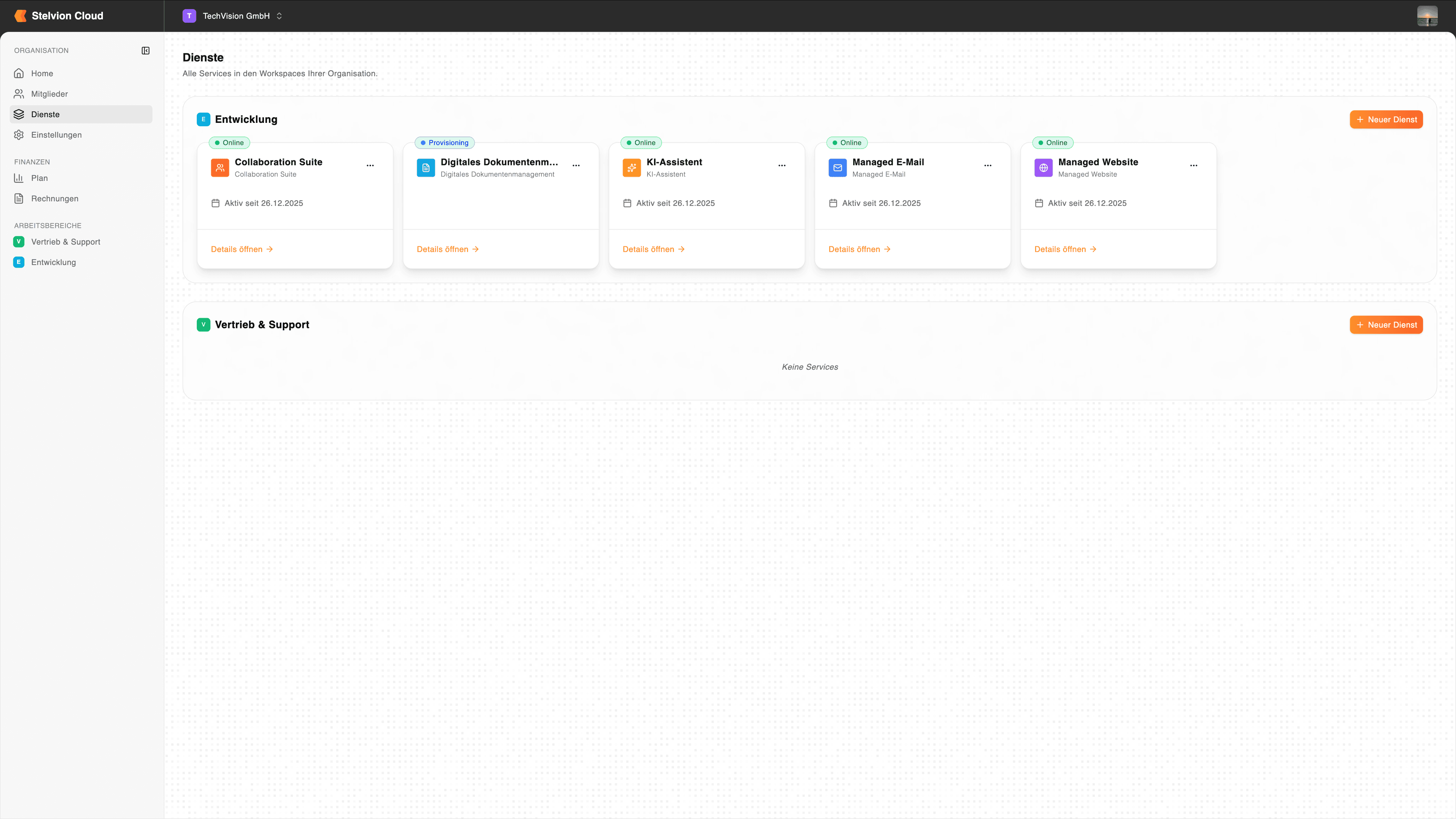 Stelvion platform dashboard